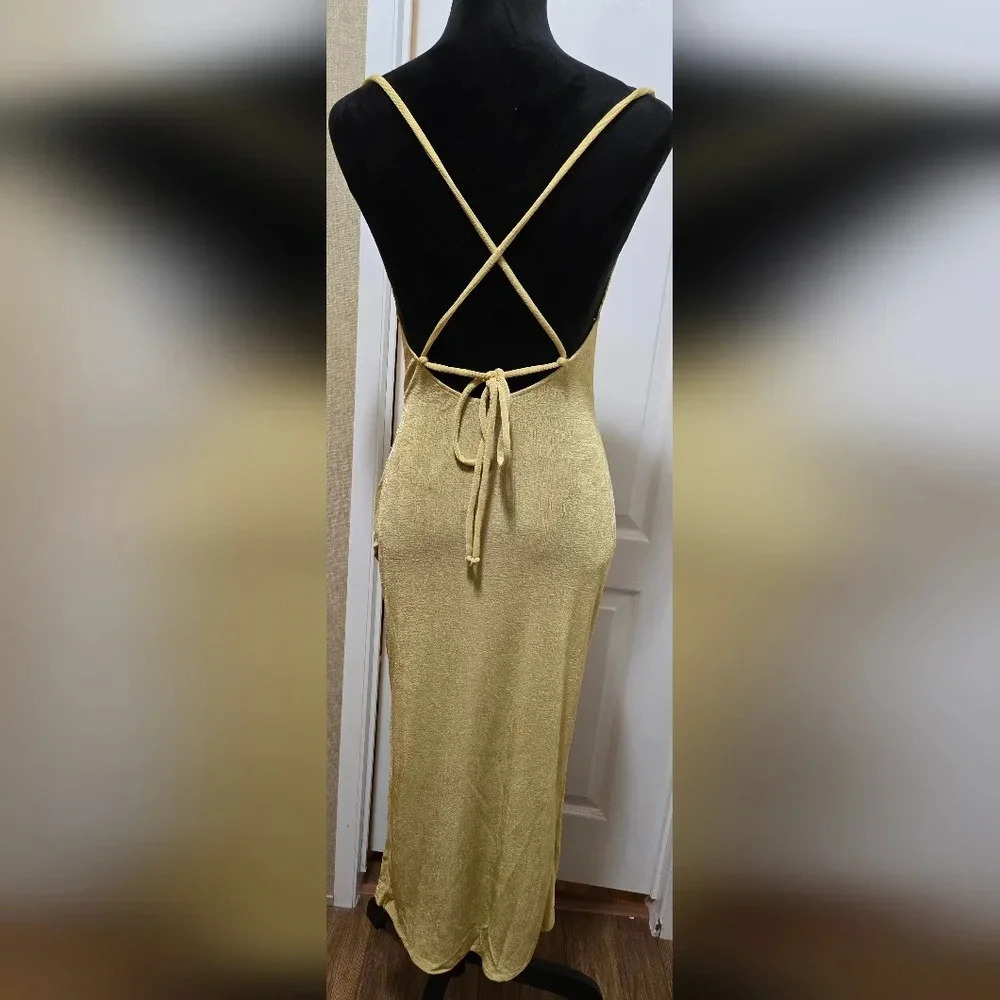 Cowl Neck Strappy Wrap Split Hemline Midi Dress L - Picture 7 of 9